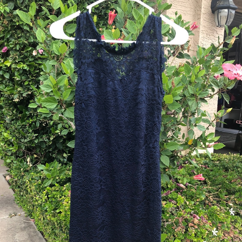 Acevog Navy Lace Sleeveless Mid-length Dress NWT